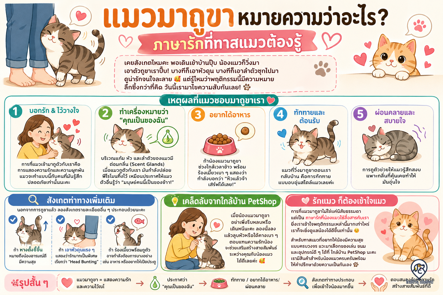 อินโฟกราฟิก: แมวมาถูขาหมายความว่าอะไร? ภาษารักที่ทาสแมวต้องรู้